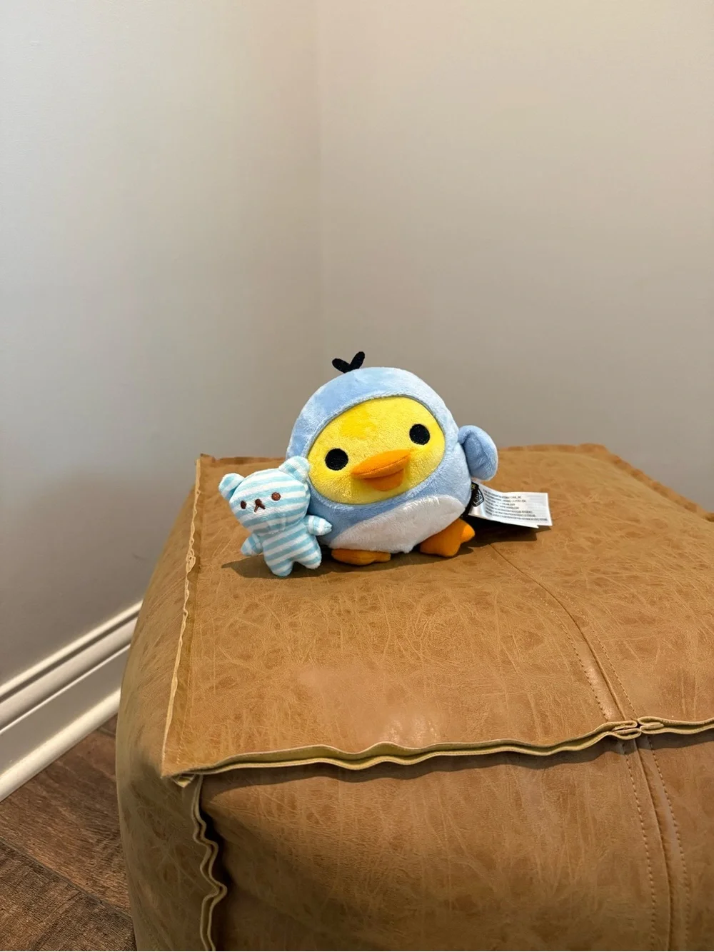 Plush Yellow Chick in Light Blue Outfit Small Pet Toy